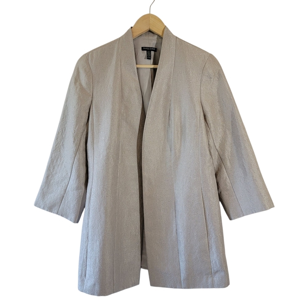 EILEEN FISHER Mirage Jacquard Silk Blend Open Front Blazer Sz PL Office Siren